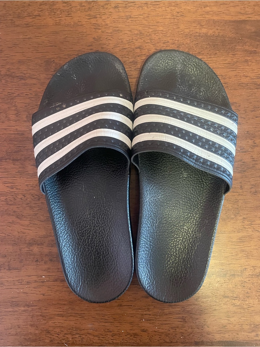 Adidas Black Slide Sandals with White Stripes